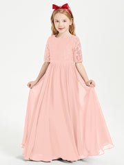 Lace Top Half Sleeved Junior Bridesmaids Dresses Coral