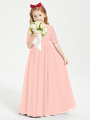 Lace Top Half Sleeved Junior Bridesmaids Dresses Coral
