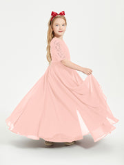 Lace Top Half Sleeved Junior Bridesmaids Dresses Coral
