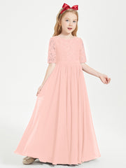 Lace Top Half Sleeved Junior Bridesmaids Dresses Coral