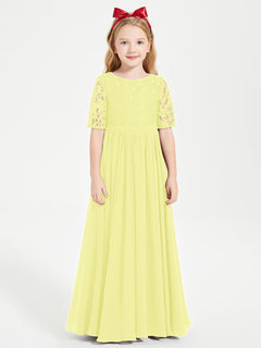 Lace Top Half Sleeved Junior Bridesmaids Dresses Daffodil