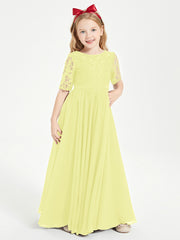 Lace Top Half Sleeved Junior Bridesmaids Dresses Daffodil