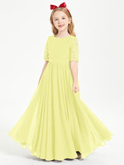 Lace Top Half Sleeved Junior Bridesmaids Dresses Daffodil