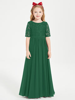 Lace Top Half Sleeved Junior Bridesmaids Dresses Dark Green