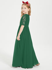 Lace Top Half Sleeved Junior Bridesmaids Dresses Dark Green