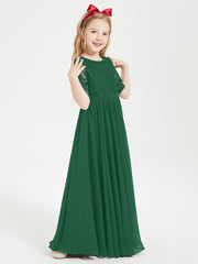 Lace Top Half Sleeved Junior Bridesmaids Dresses Dark Green