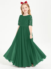 Lace Top Half Sleeved Junior Bridesmaids Dresses Dark Green