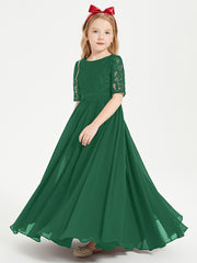 Lace Top Half Sleeved Junior Bridesmaids Dresses Dark Green