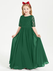 Lace Top Half Sleeved Junior Bridesmaids Dresses Dark Green