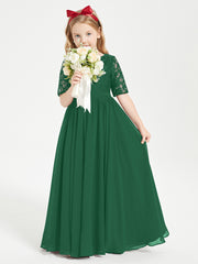 Lace Top Half Sleeved Junior Bridesmaids Dresses Dark Green