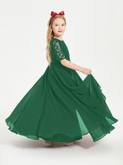 Lace Top Half Sleeved Junior Bridesmaids Dresses Dark Green