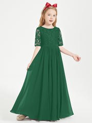 Lace Top Half Sleeved Junior Bridesmaids Dresses Dark Green