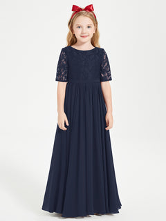 Lace Top Half Sleeved Junior Bridesmaids Dresses Dark Navy