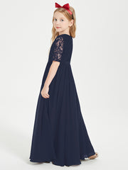 Lace Top Half Sleeved Junior Bridesmaids Dresses Dark Navy