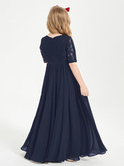 Lace Top Half Sleeved Junior Bridesmaids Dresses Dark Navy