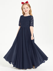 Lace Top Half Sleeved Junior Bridesmaids Dresses Dark Navy