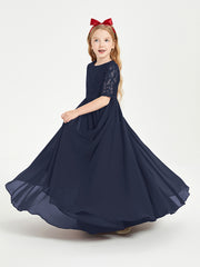 Lace Top Half Sleeved Junior Bridesmaids Dresses Dark Navy