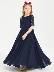 Lace Top Half Sleeved Junior Bridesmaids Dresses Dark Navy