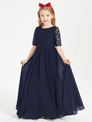 Lace Top Half Sleeved Junior Bridesmaids Dresses Dark Navy