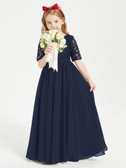 Lace Top Half Sleeved Junior Bridesmaids Dresses Dark Navy