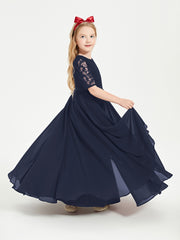 Lace Top Half Sleeved Junior Bridesmaids Dresses Dark Navy