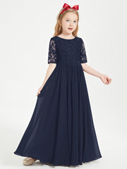 Lace Top Half Sleeved Junior Bridesmaids Dresses Dark Navy