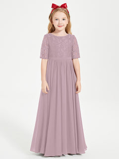 Lace Top Half Sleeved Junior Bridesmaids Dresses Dusk