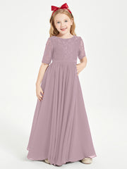 Lace Top Half Sleeved Junior Bridesmaids Dresses Dusk