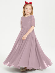 Lace Top Half Sleeved Junior Bridesmaids Dresses Dusk