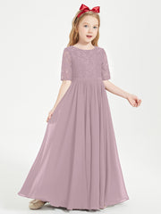 Lace Top Half Sleeved Junior Bridesmaids Dresses Dusk