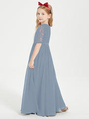 Lace Top Half Sleeved Junior Bridesmaids Dresses Dusty Blue