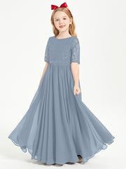 Lace Top Half Sleeved Junior Bridesmaids Dresses Dusty Blue