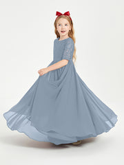Lace Top Half Sleeved Junior Bridesmaids Dresses Dusty Blue