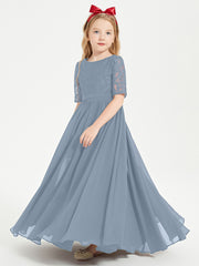 Lace Top Half Sleeved Junior Bridesmaids Dresses Dusty Blue