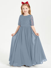 Lace Top Half Sleeved Junior Bridesmaids Dresses Dusty Blue