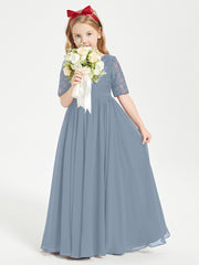 Lace Top Half Sleeved Junior Bridesmaids Dresses Dusty Blue