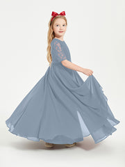 Lace Top Half Sleeved Junior Bridesmaids Dresses Dusty Blue