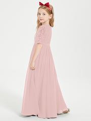 Lace Top Half Sleeved Junior Bridesmaids Dresses Dusty Rose