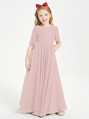 Lace Top Half Sleeved Junior Bridesmaids Dresses Dusty Rose