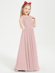Lace Top Half Sleeved Junior Bridesmaids Dresses Dusty Rose