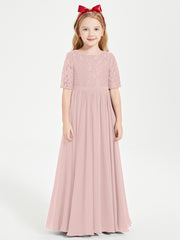 Lace Top Half Sleeved Junior Bridesmaids Dresses Dusty Rose