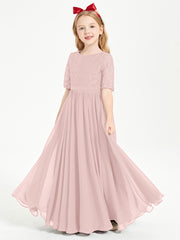 Lace Top Half Sleeved Junior Bridesmaids Dresses Dusty Rose