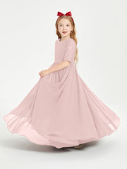 Lace Top Half Sleeved Junior Bridesmaids Dresses Dusty Rose