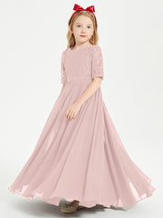 Lace Top Half Sleeved Junior Bridesmaids Dresses Dusty Rose