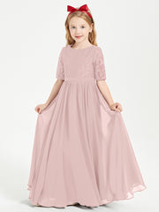 Lace Top Half Sleeved Junior Bridesmaids Dresses Dusty Rose