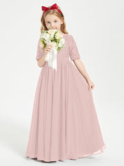 Lace Top Half Sleeved Junior Bridesmaids Dresses Dusty Rose