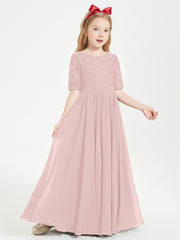 Lace Top Half Sleeved Junior Bridesmaids Dresses Dusty Rose