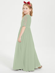 Lace Top Half Sleeved Junior Bridesmaids Dresses Dusty Sage