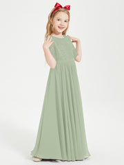 Lace Top Half Sleeved Junior Bridesmaids Dresses Dusty Sage