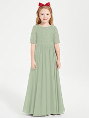 Lace Top Half Sleeved Junior Bridesmaids Dresses Dusty Sage